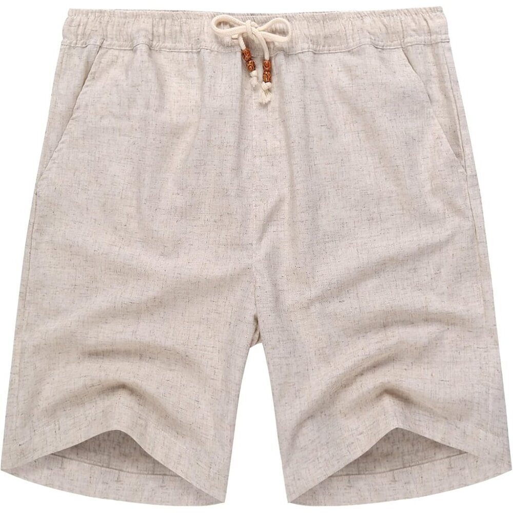 Men's Brown Linen Shorts Casual Elastic Waist Drawstring Summer Beach Shorts - Picture 2 of 6